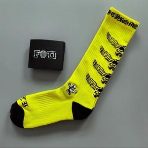 Chrome Hearts FOTI Neon Yellow and Black Winged Skull Crew Socks - Men